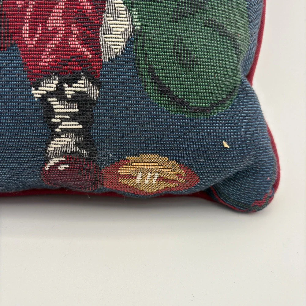 Vintage‎ Woven Tapestry Sports Santa Christmas Decorative Pillow Blue Burgundy